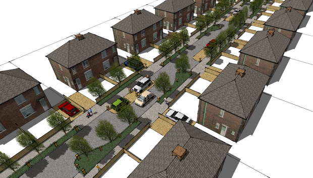 Retrofit landscape + SuDS proposal for existing housing