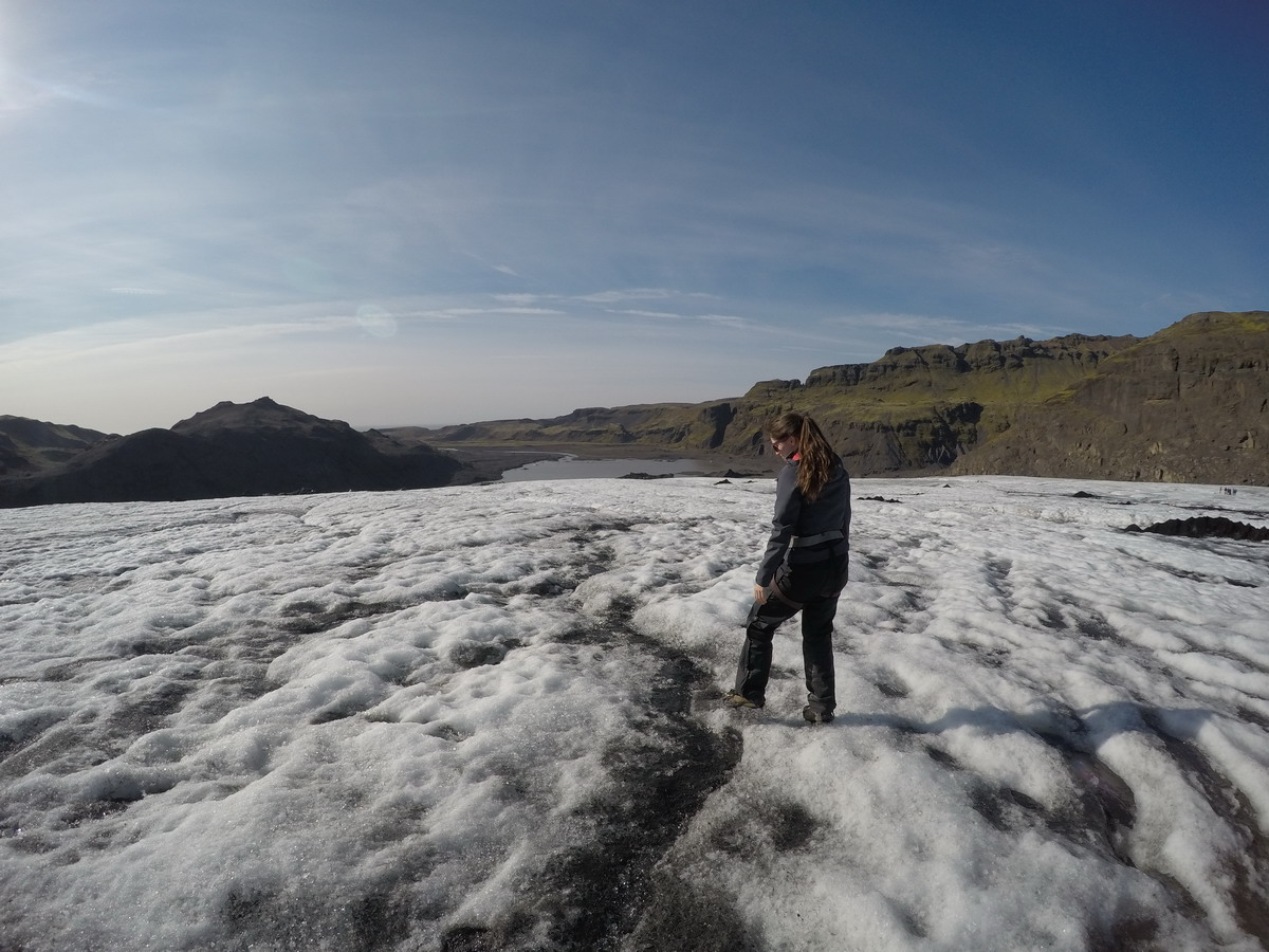 Walking across a glacier in Iceland