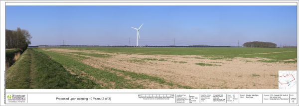 Image of a photomontage of a solar farm with a ruler drawn into the title block